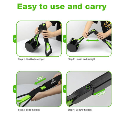 Dog Pooper Scooper – Long Handle, Foldable Jaw Poop Scoop Picker for Outdoor Pet Waste & Biodigesters