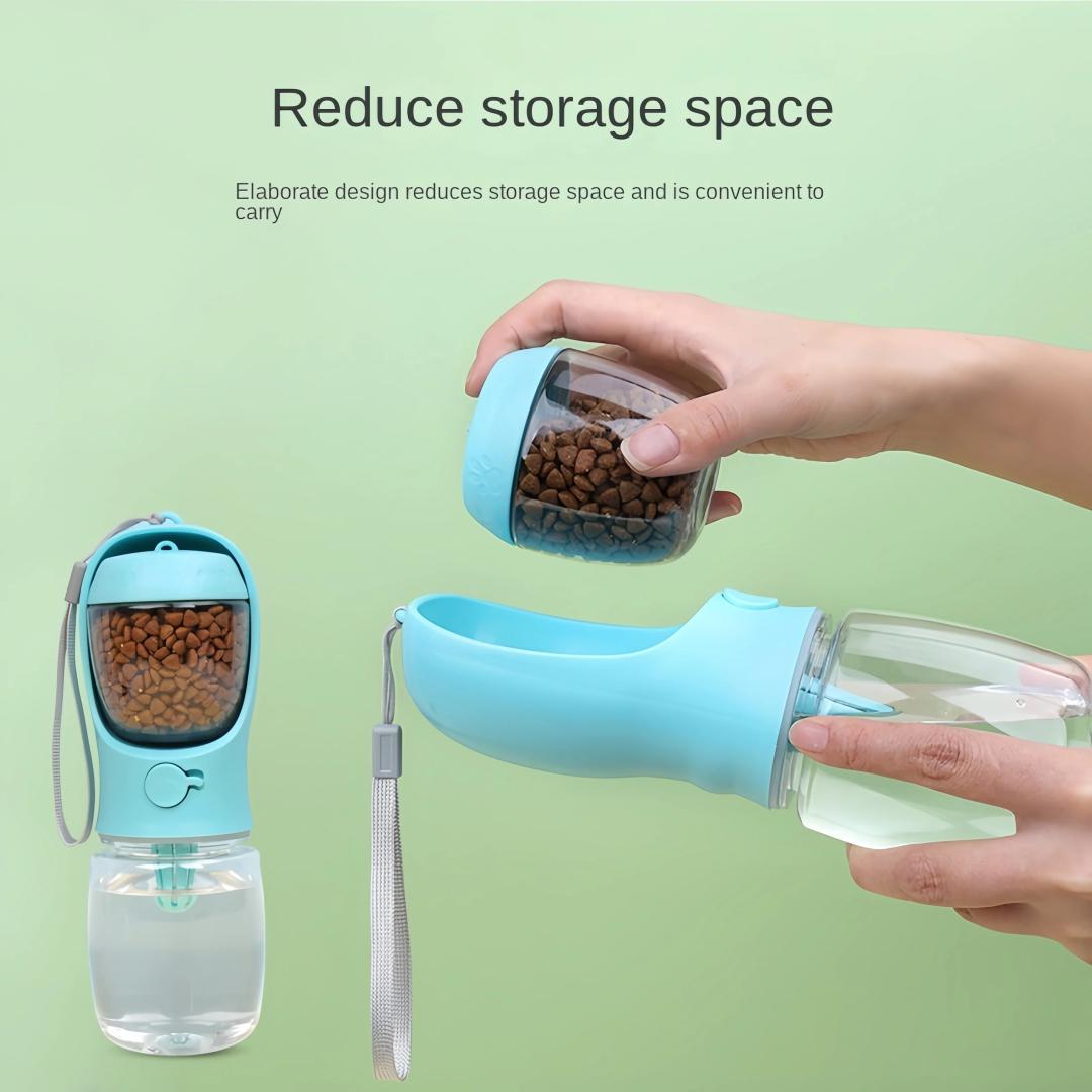 Portable Dog Water Bottle with Food Storage – 3-in-1 Travel Dispenser (350ml/550ml) for Dogs & Cats, Leak-Proof, BPA-Free, with Built-in Filtration & Waste Bag Holder – Perfect for Walking, Hiking & Outdoor Adventures