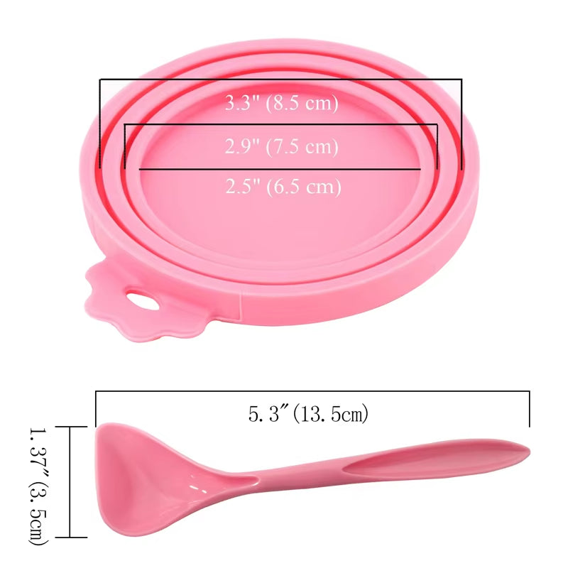 2Pcs/Set Reusable Silicone Pet Food Can Lid with Spoon – One Lid, Three Sizes! | Airtight Storage for Dogs & Cats