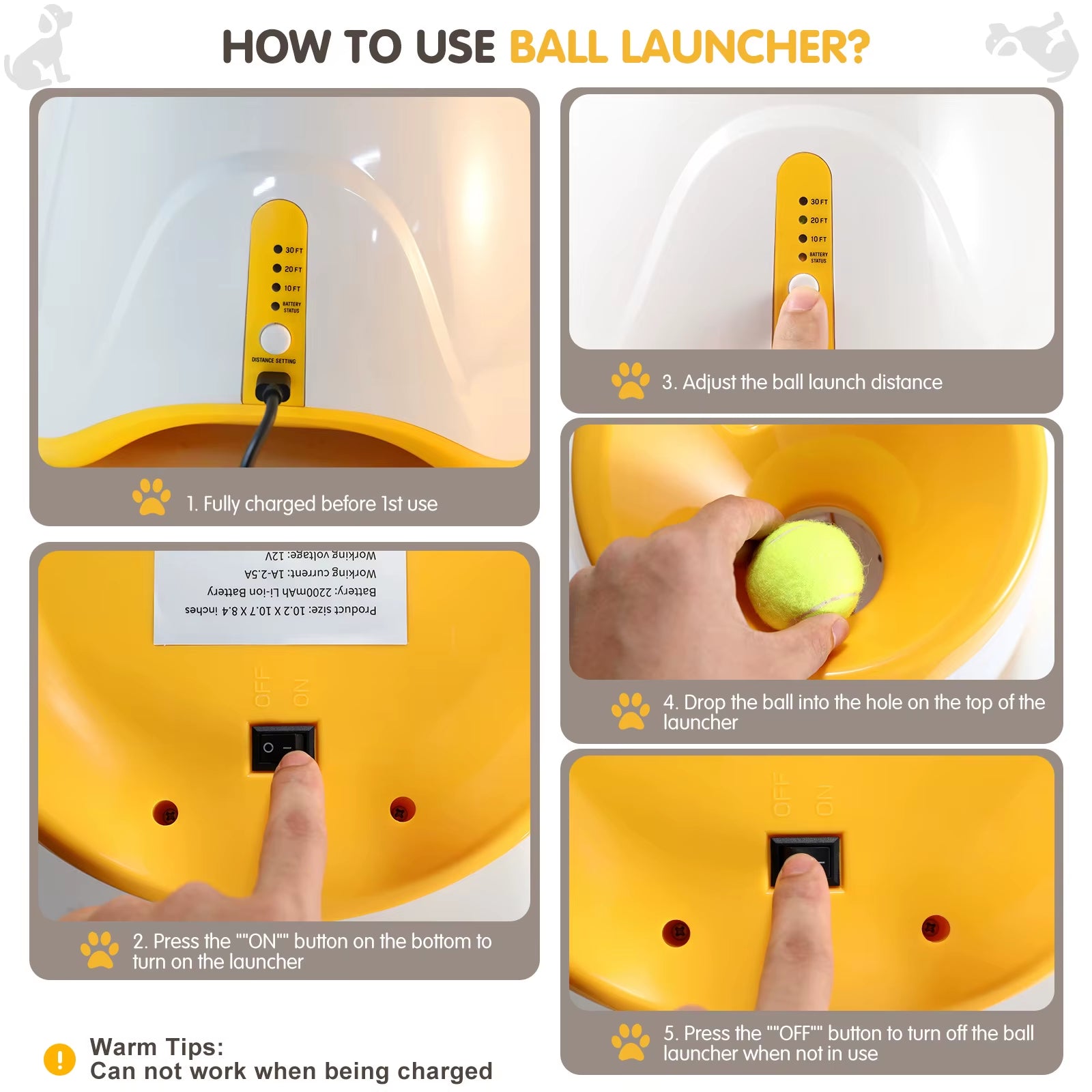 Automatic Dog Ball Launcher – Adjustable Distance, Rechargeable & Interactive Fetch Toy for Small & Medium Dogs