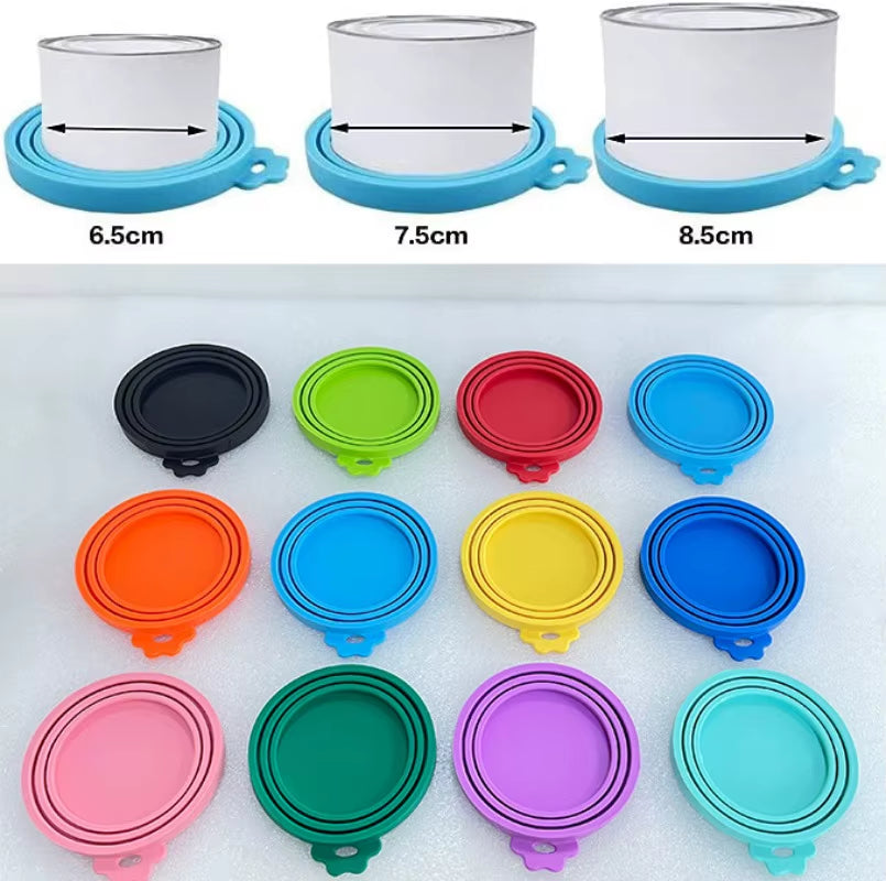 2Pcs/Set Reusable Silicone Pet Food Can Lid with Spoon – One Lid, Three Sizes! | Airtight Storage for Dogs & Cats